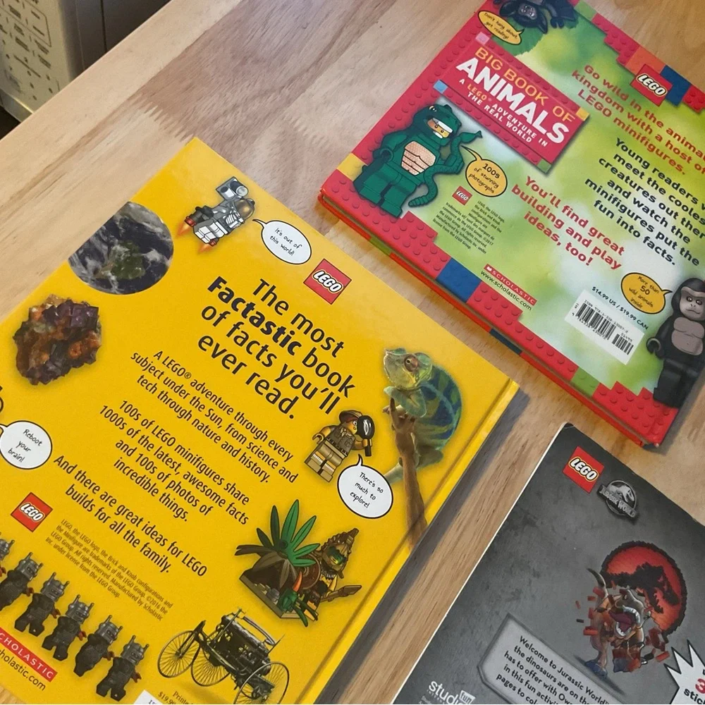 Lego Adventure Book Lot x3 Big Book of Animals Factastic Jurassic World Dino